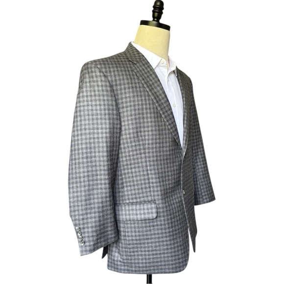 Jos. A. Bank gray check plaid wool silk linen blend notched lapel blazer | 43R - Picture 4 of 14